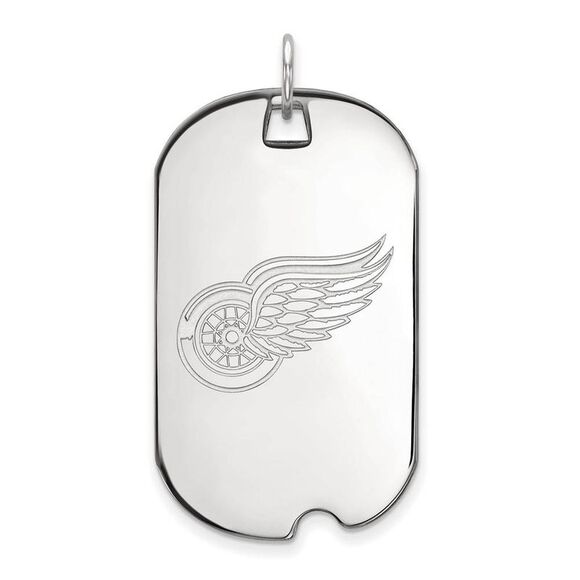 14k White Gold NHL Detroit Red Wings Large Dog Tag Pendant - Picture 1 of 3